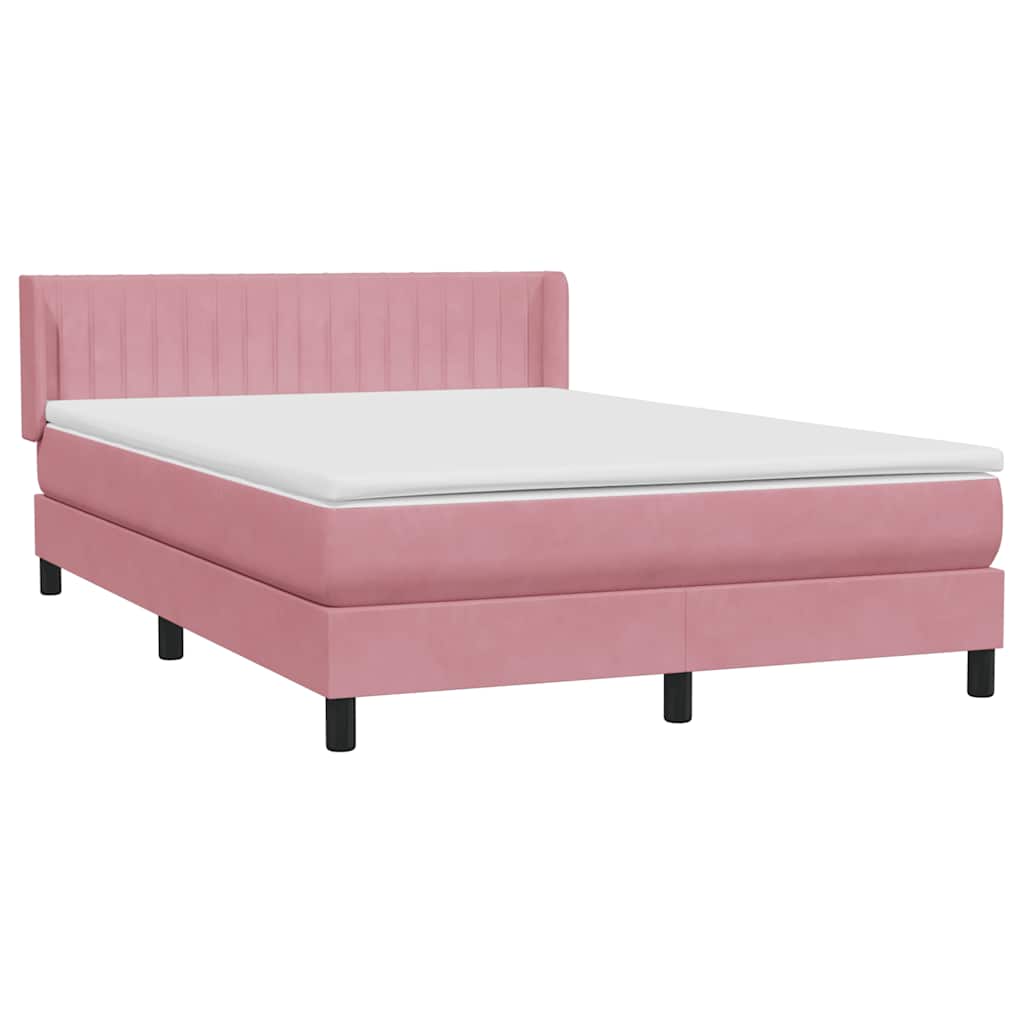 Pat box spring cu saltea, roz, 160x210 cm, catifea