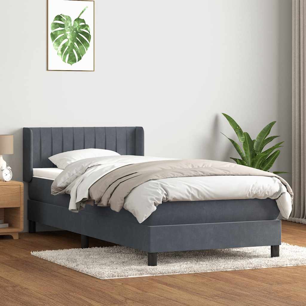 Pat box spring cu saltea, gri închis, 80x220 cm, catifea
