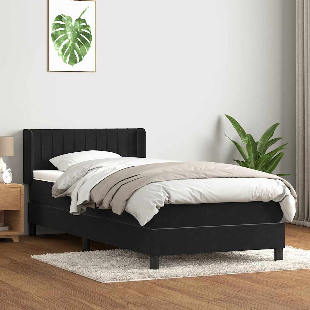 Pat box spring cu saltea, negru, 80x220 cm, catifea