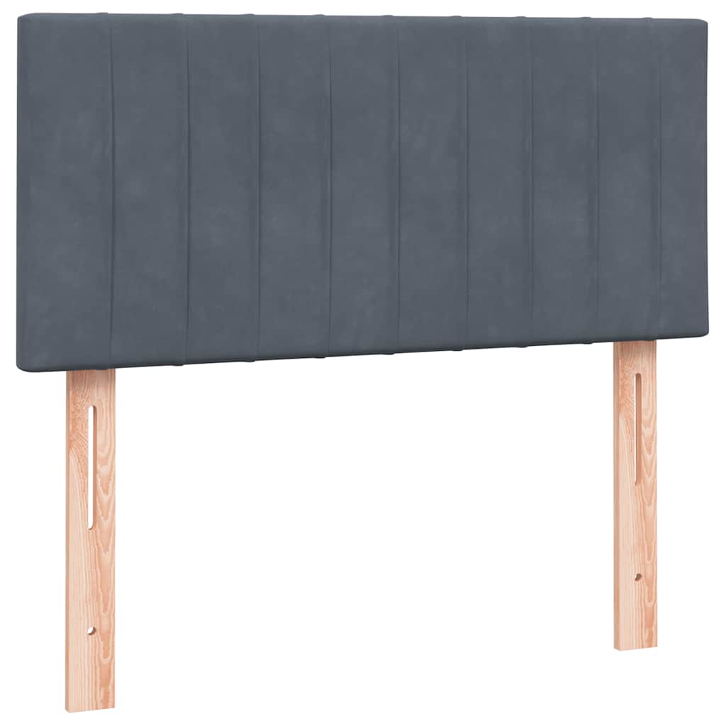 Pat box spring cu saltea, gri închis, 90x220 cm, catifea