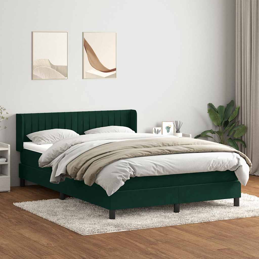 Pat box spring cu saltea, verde închis, 160x220 cm, catifea