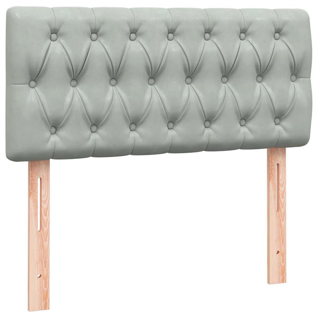 Pat box spring cu saltea, gri deschis, 90x210 cm, catifea