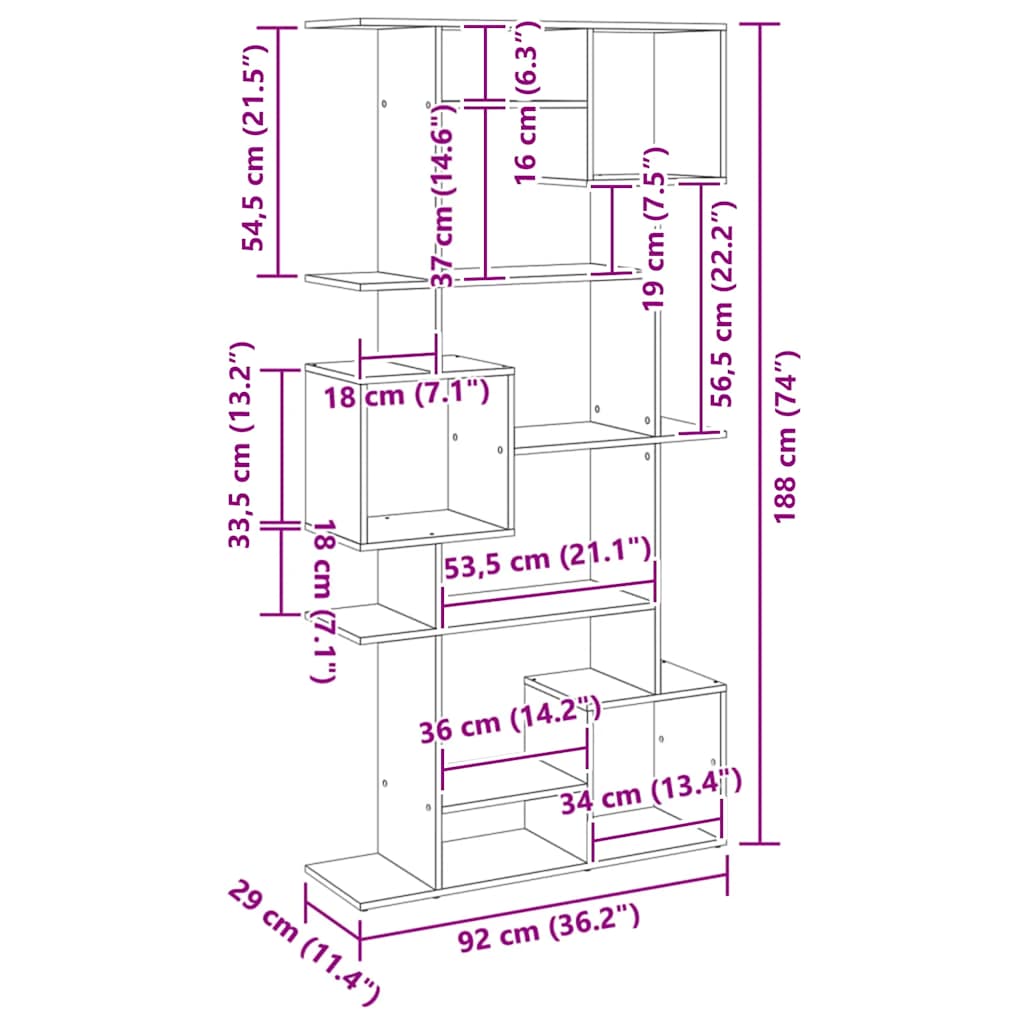 Bibliotecă, stejar artizanal, 92x29x188 cm, lemn prelucrat - Vendito