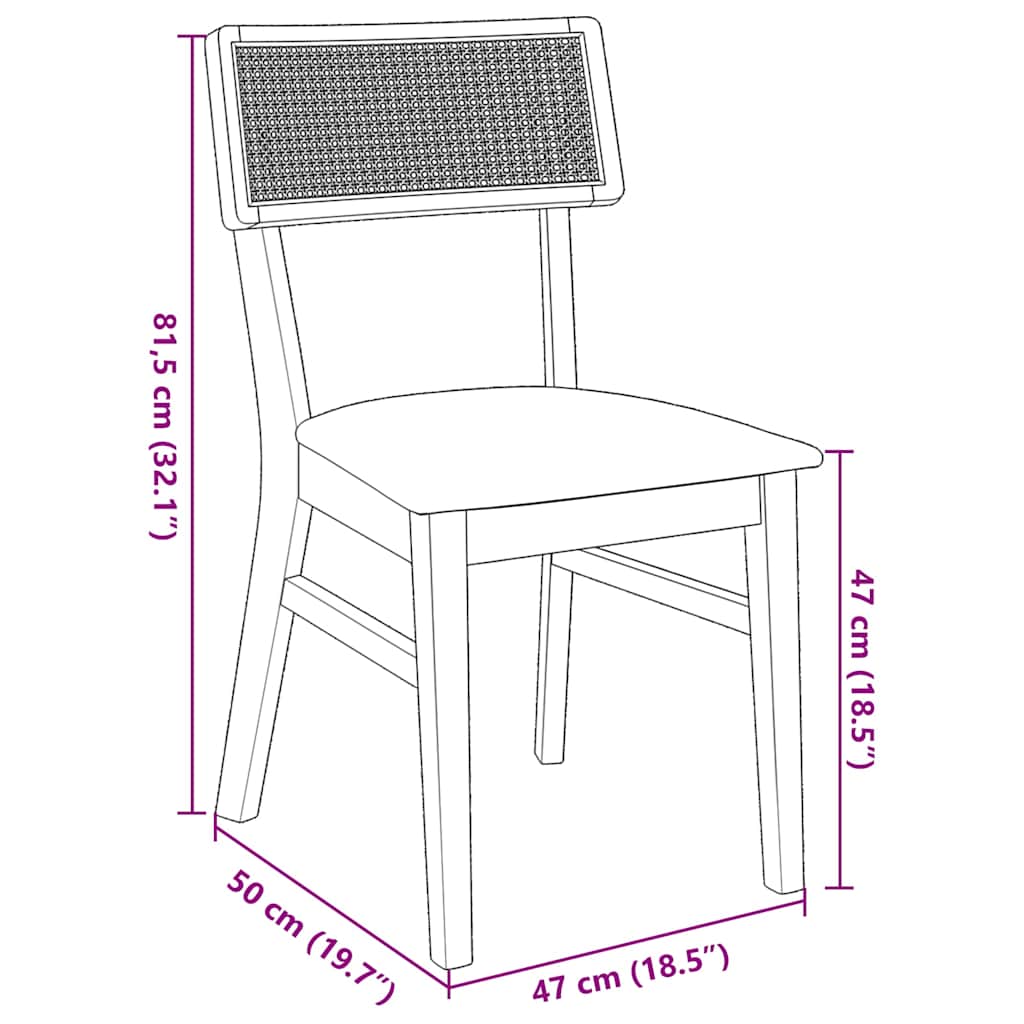 Scaune de sufragerie cu perne 2 buc din cauciuc din lemn masiv