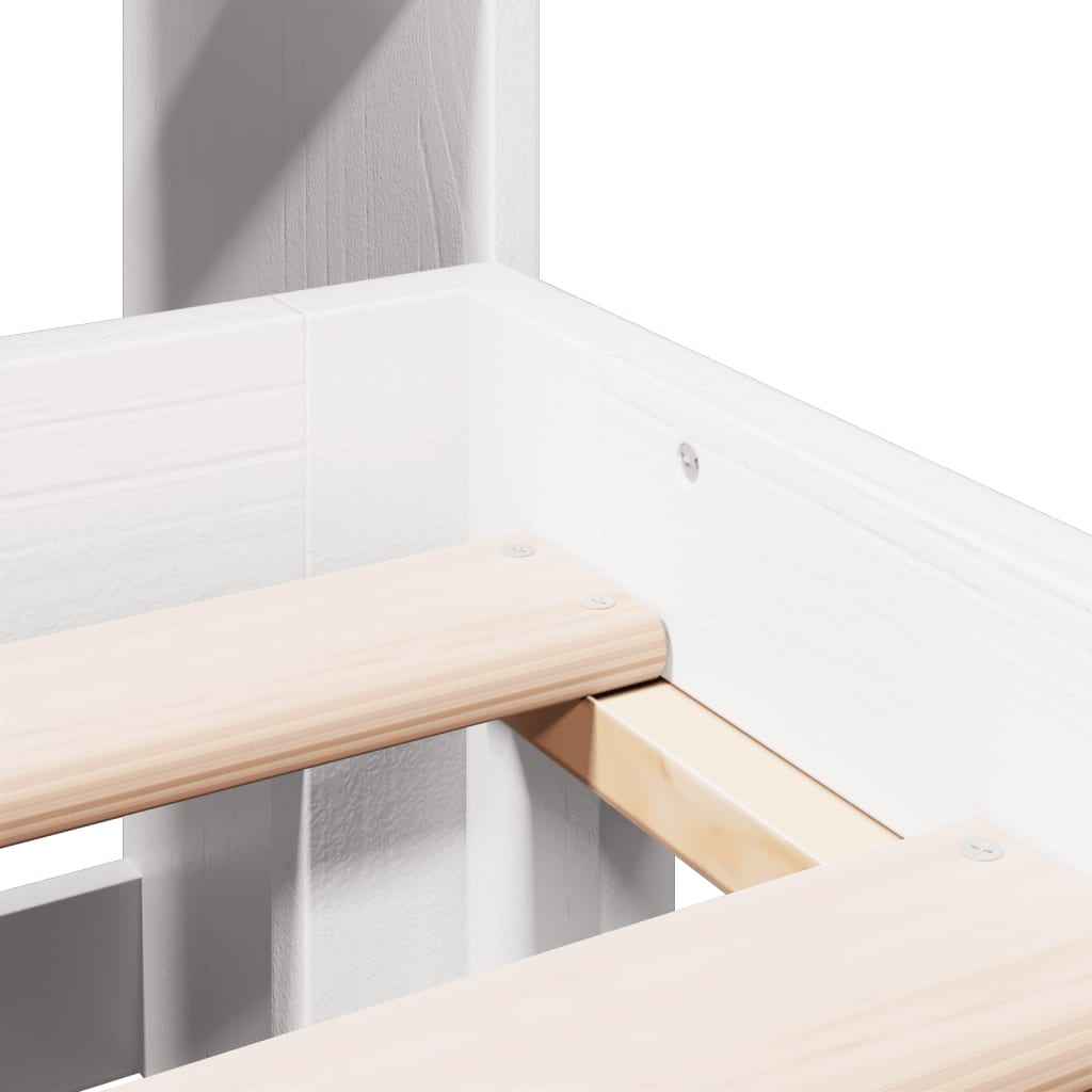 Pat cu bibliotecă fără saltea, alb, 150x200 cm, lemn masiv pin