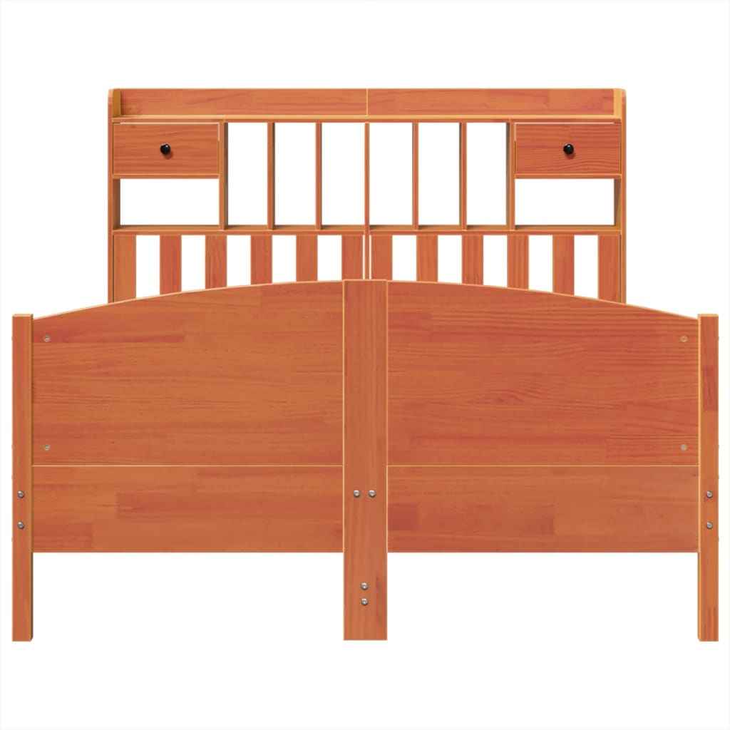 Pat cu bibliotecă fără saltea maro 160x200 cm lemn masiv de pin