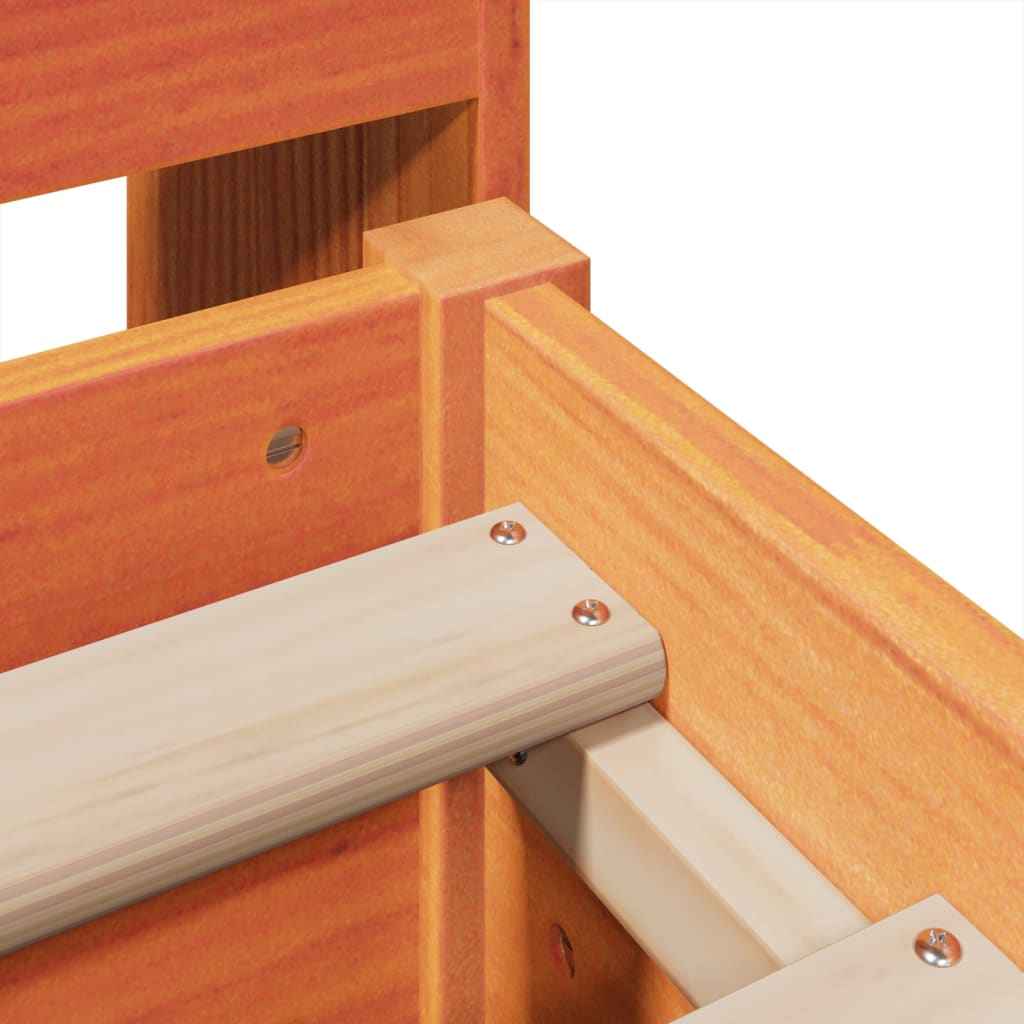 Pat cu bibliotecă fără saltea maro 160x200 cm lemn masiv de pin