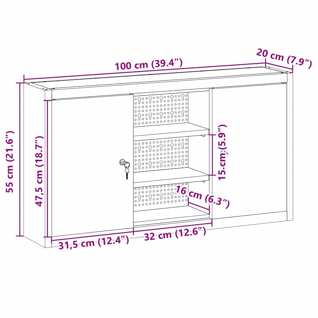 Dulap pentru unelte cu raft Roșu și gri 50 x 20 x 55 cm