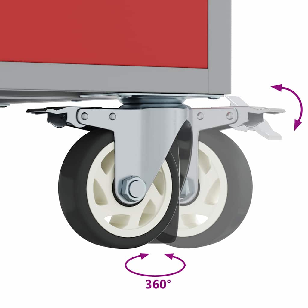 Banc de lucru cu sertar cu roata Roșu și gri 75 x 45 x 85 cm
