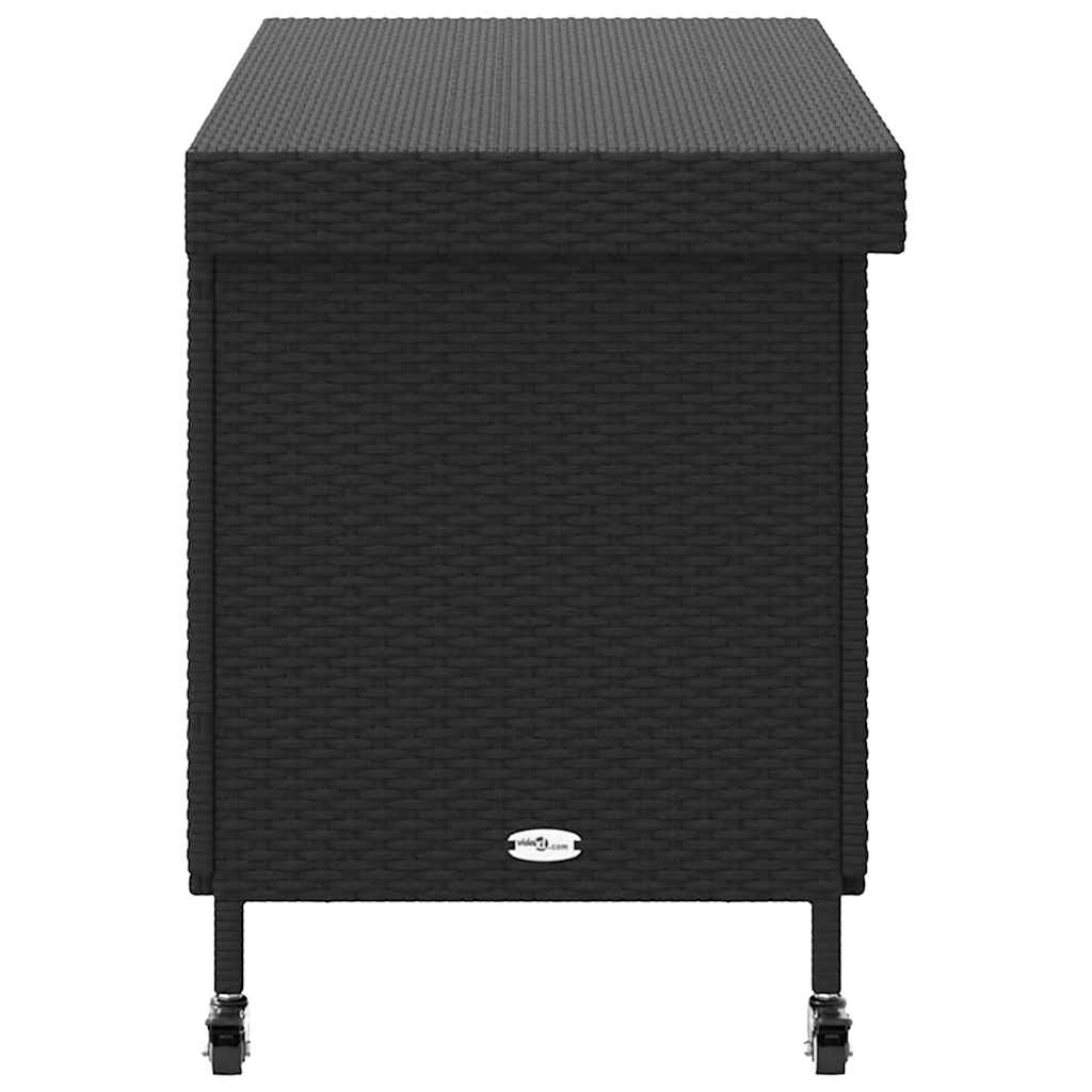 Ladă depozitare de grădină cu roți negru,110x55x73 cm poliratan