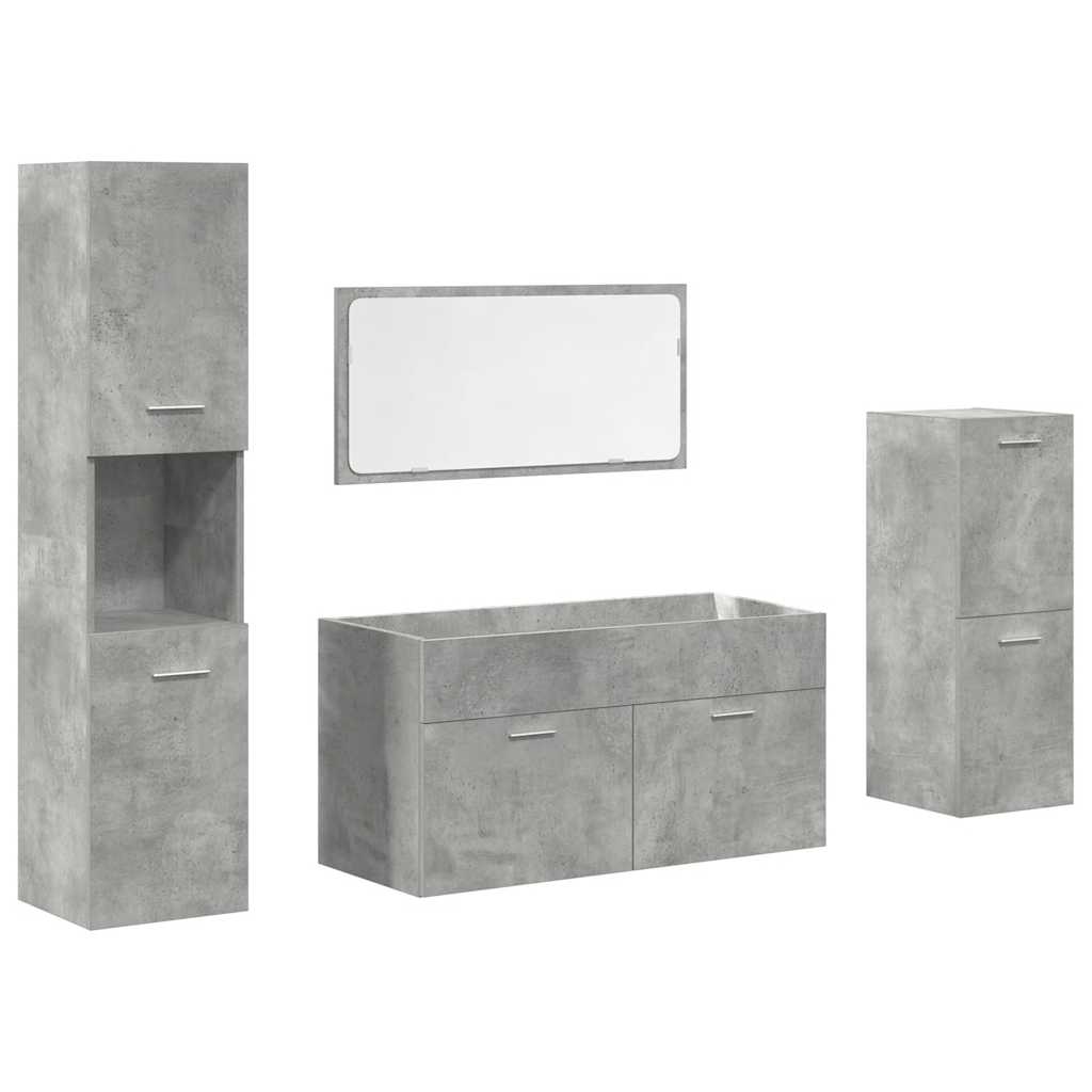 Set mobilier de baie, 4 piese, gri beton, lemn compozit