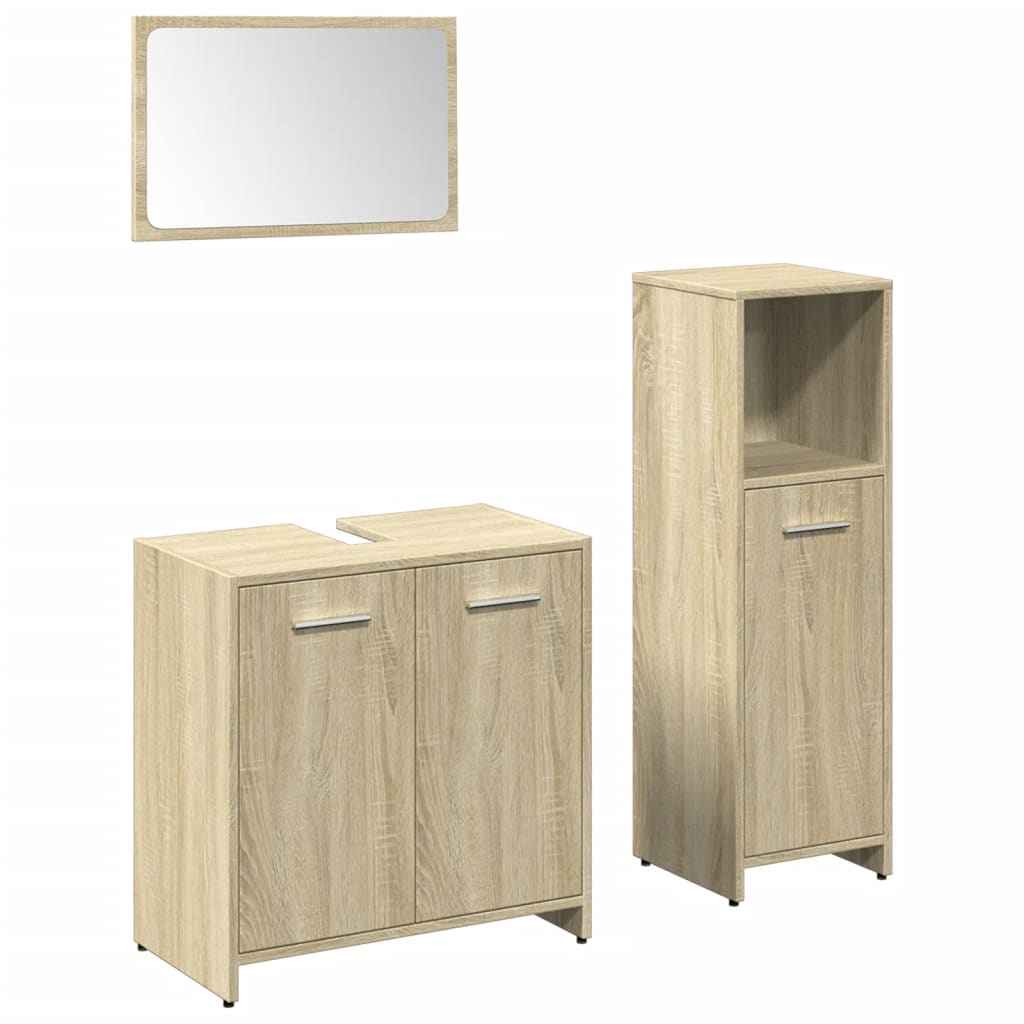 Set mobilier de baie, 3 piese, stejar sonoma, lemn prelucrat
