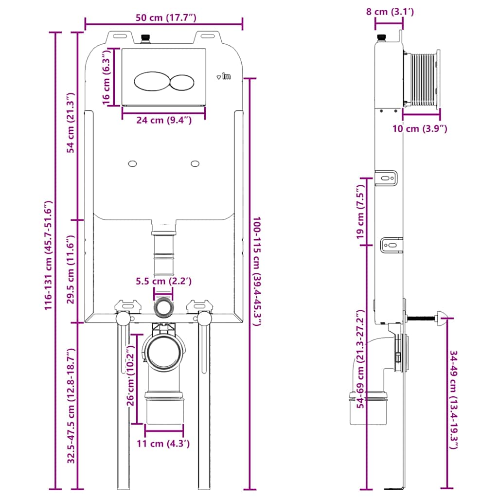 Cadru pentru rezervor cu depozitare Alb 50 x 8 x 131 cm Oțel