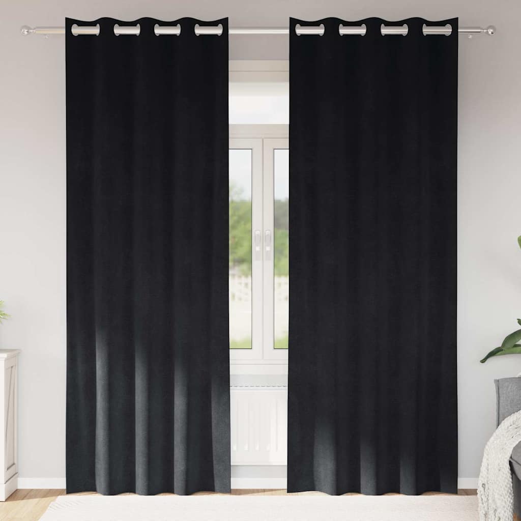 Perdele opace 2 pcs Negru 140 x 225 cm Catifea