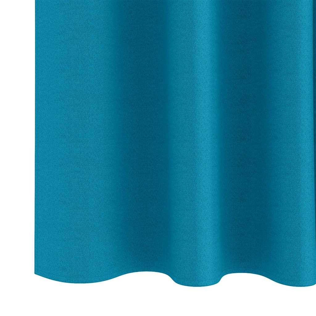 Perdele Opaque cu Inel 2 pcs Turcoaz 225 x 140 cm Poliester