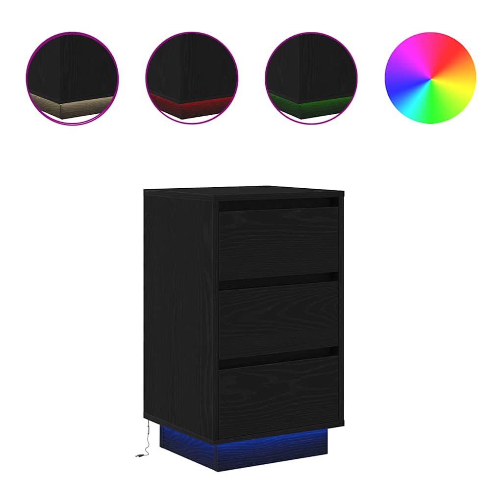 Noptiera cu lumini LED Negru 38x34x65 cm