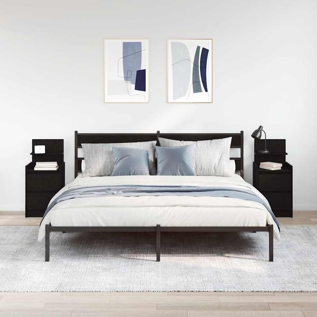 Noptiere cu 2 sertare 2 buc Negru 38x34x80 cm