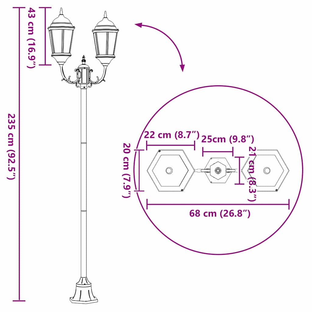 Lumina de grădină Bronz 68 x 20 x 235 cm Aluminiu și sticlă