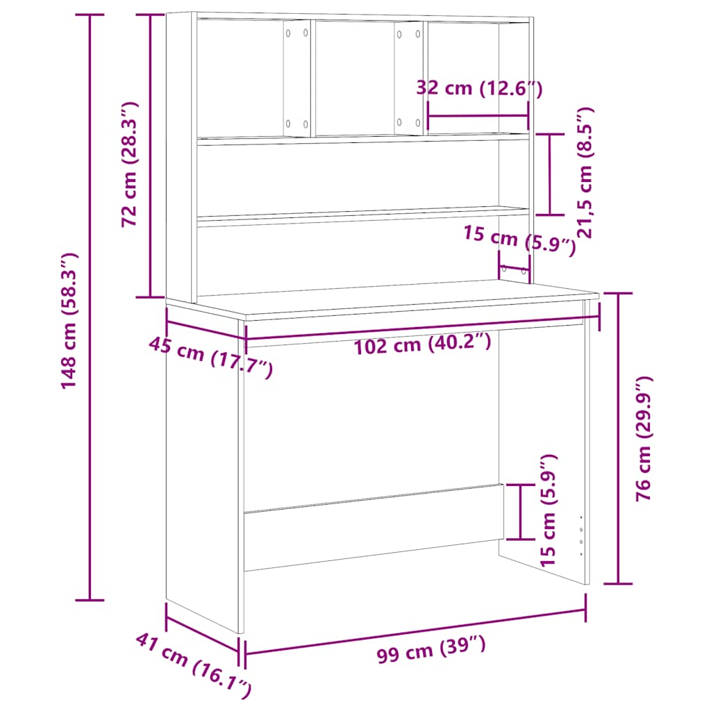 Birou cu rafturi, stejar negru, 102x45x148 cm, lemn prelucrat