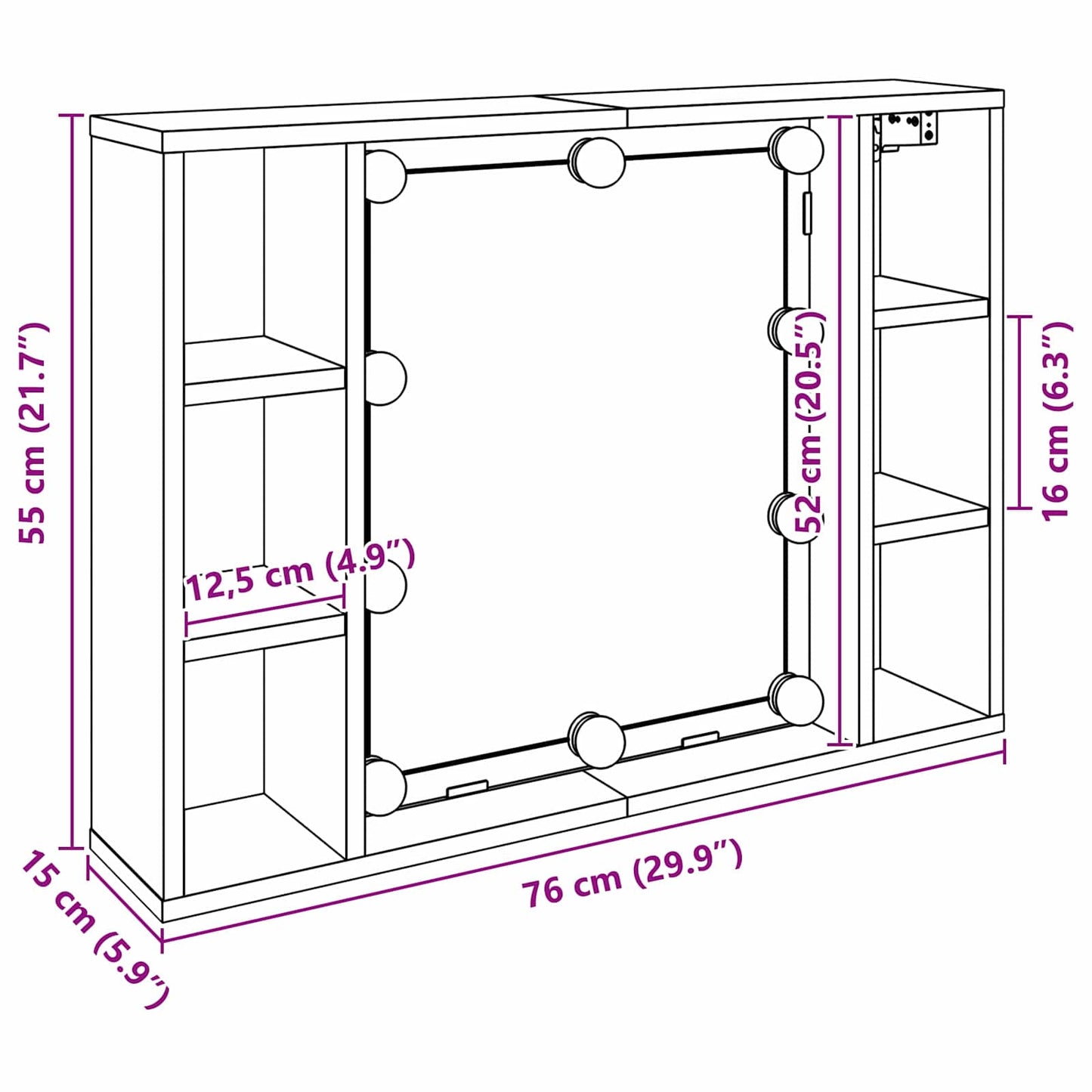 Dulap cu oglindă Stejar Negru 76 x 15 x 55 cm Lemn compozit