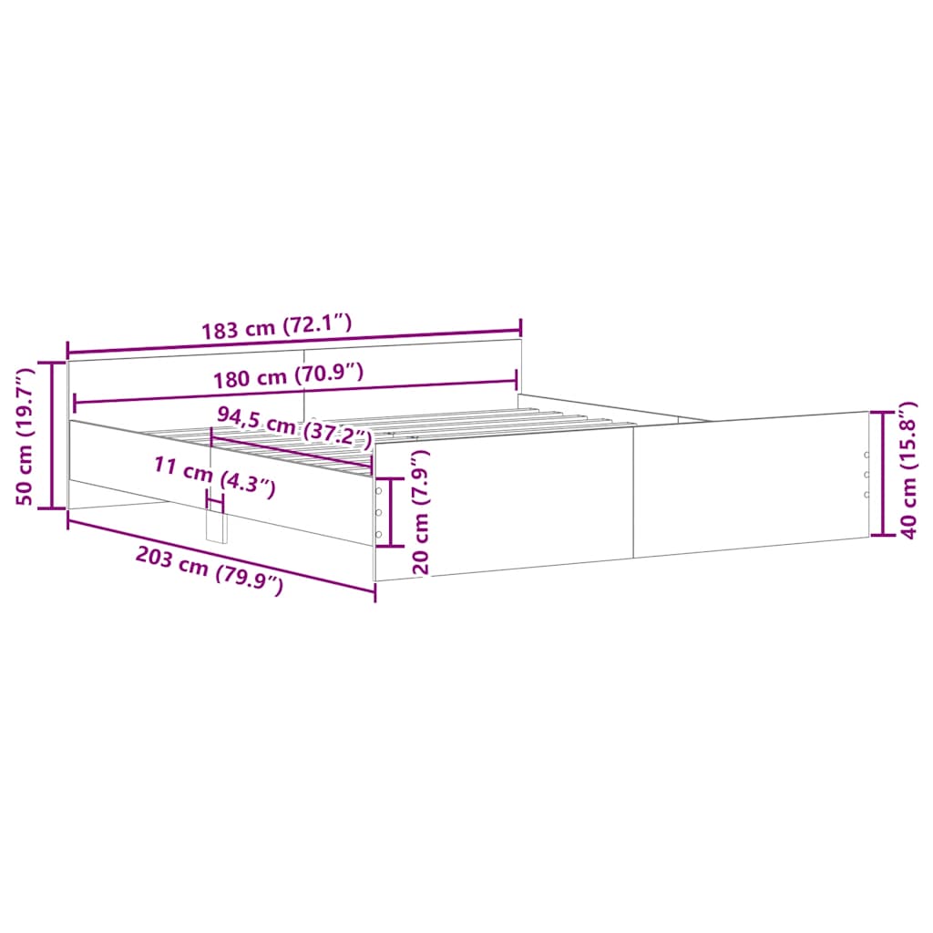 Cadru pat fără saltea Stejar Artisan 180x200cm Lemn prelucrat