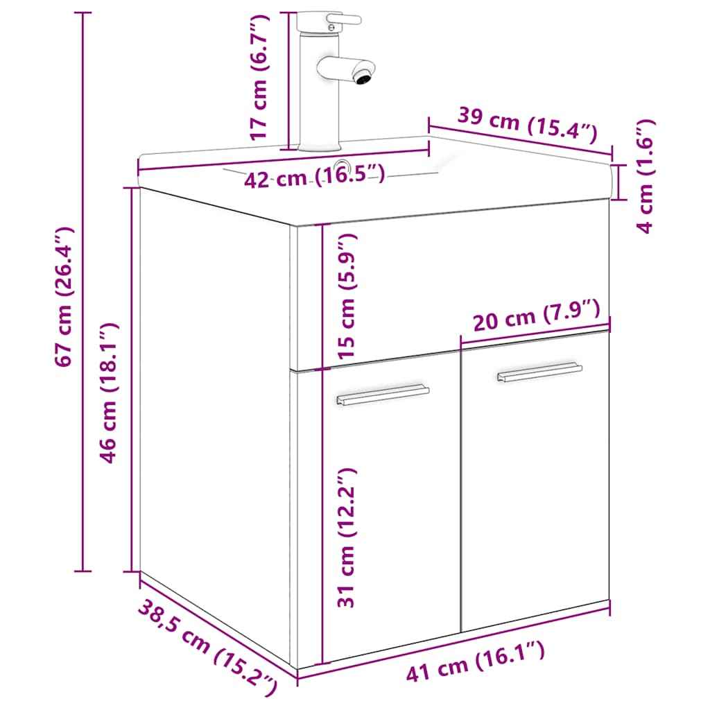 Dulap pentru chiuvetă cu chiuvetă încorporată și robinet