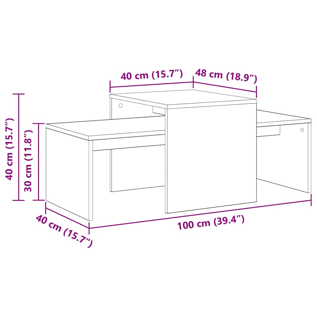 Mese în cuiburi Stejar Negru 100 x 48 x 40 cm Lemn compozit
