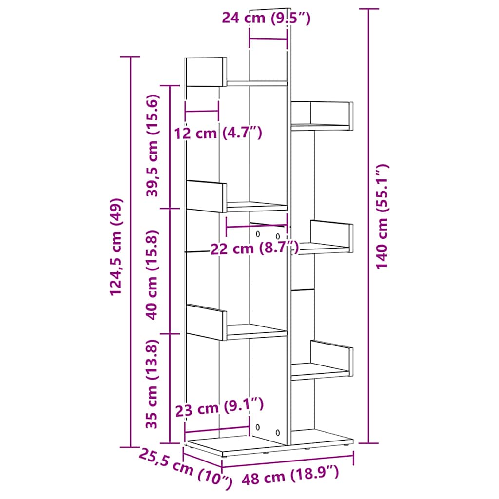 Bibliotecă Stejar Negru 48 x 25,5 x 140 cm Lemn compozit