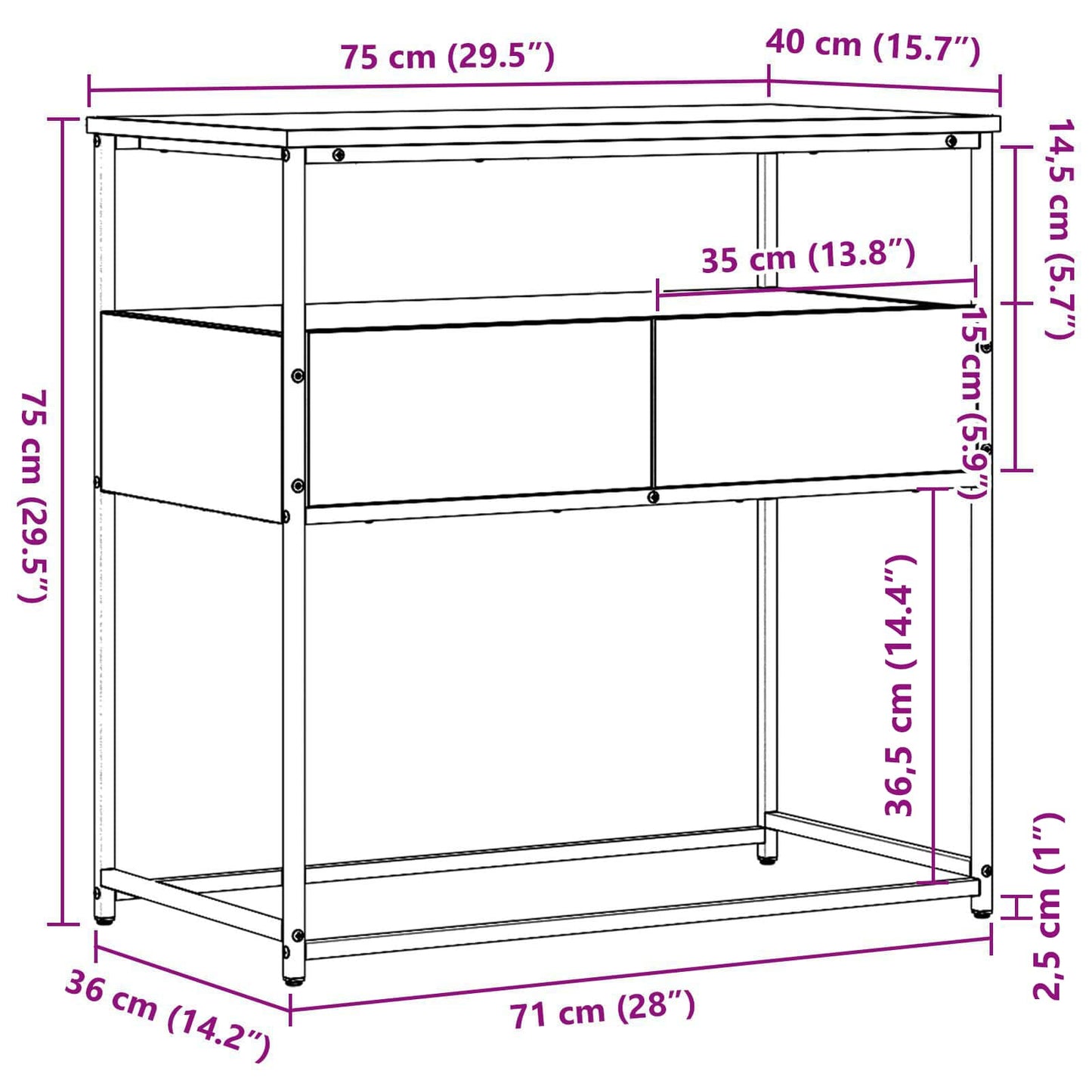 Masă de consolă Stejar Artizanal 75 x 40 x 75 cm Lemn compozit