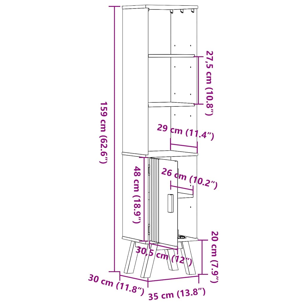 Dulap de Baie Olden Maro 35 x 30 x 159 cm Lemn masiv de pin