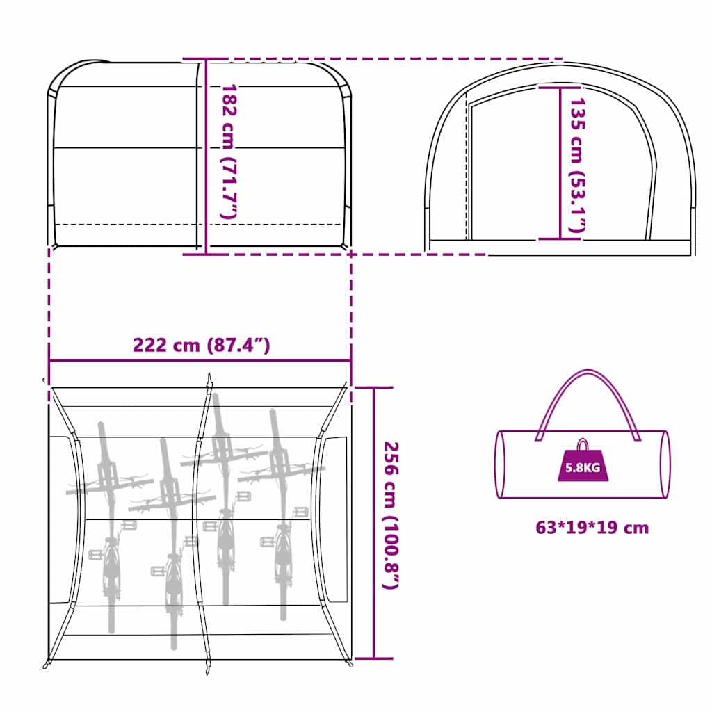 Cort pentru depozitare biciclete Verde 256 x 222 x 182 cm