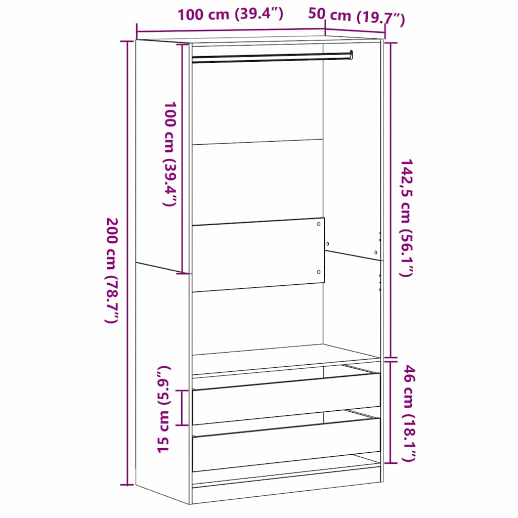 Dulap cu sertar Stejar negru 100 x 50 x 200 cm Lemn compozit