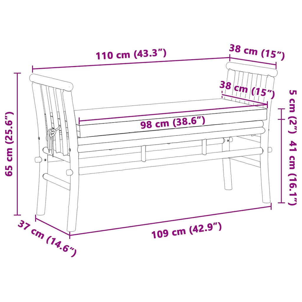 Bancă de grădină cu pernă Maro 110 x 38 x 65cm Bambus
