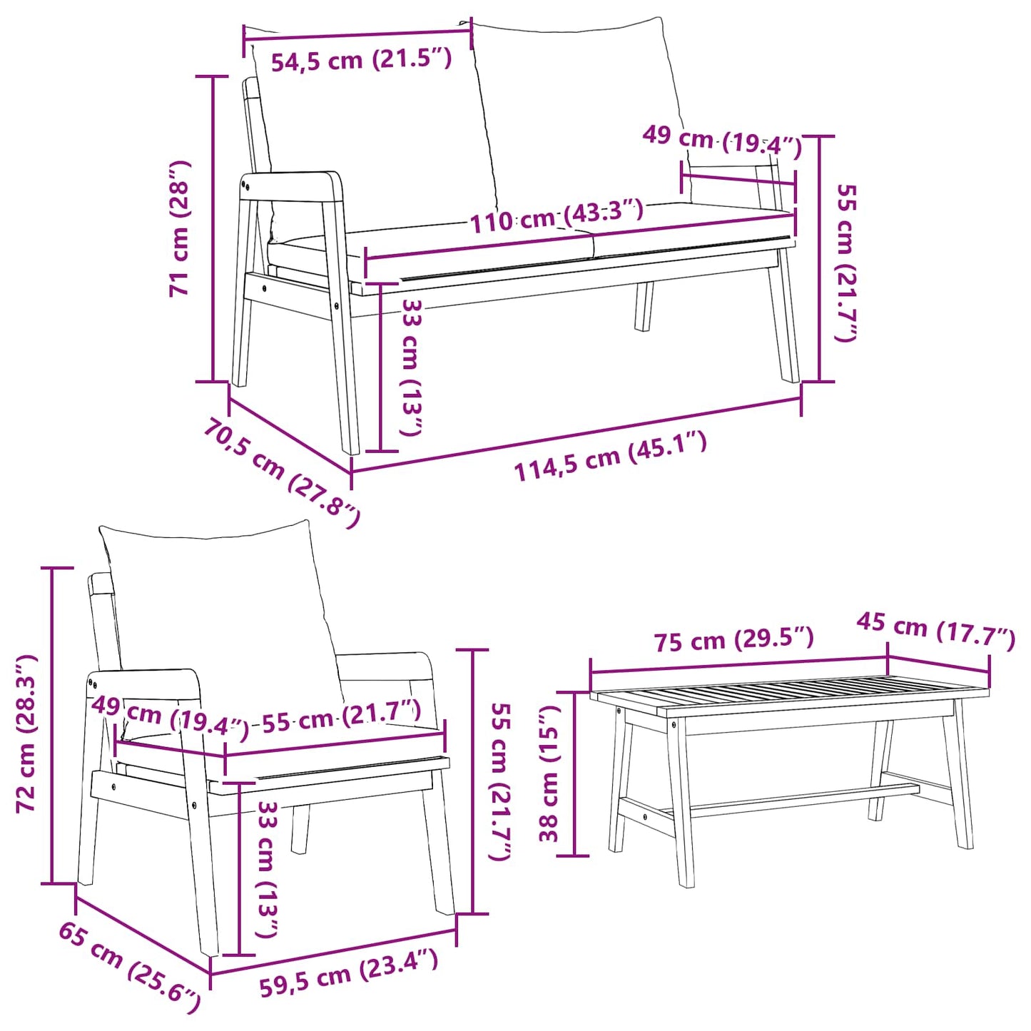 Set bistro cu pernă 4 pcs Maro și Crem Lemn Solid de Acacia