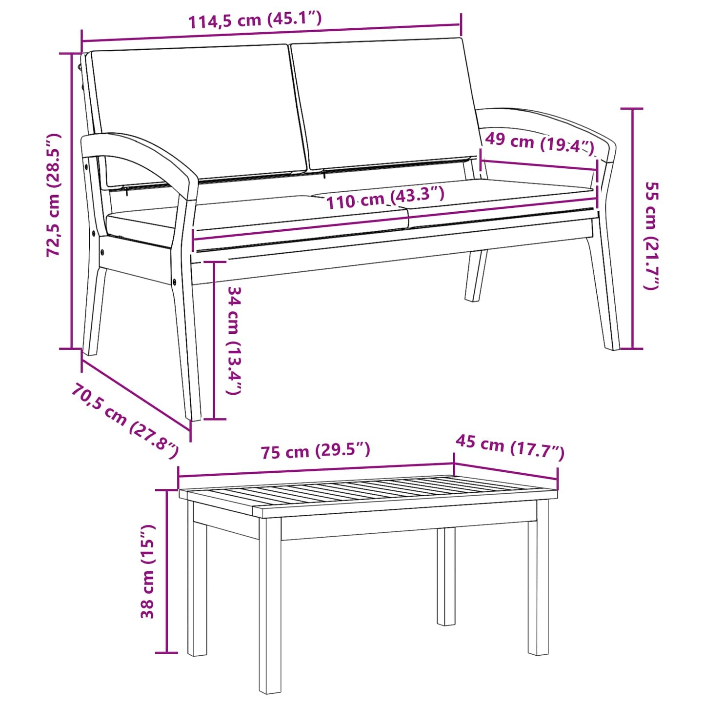 Set bistro cu pernă 3 pcs Maro Poliester