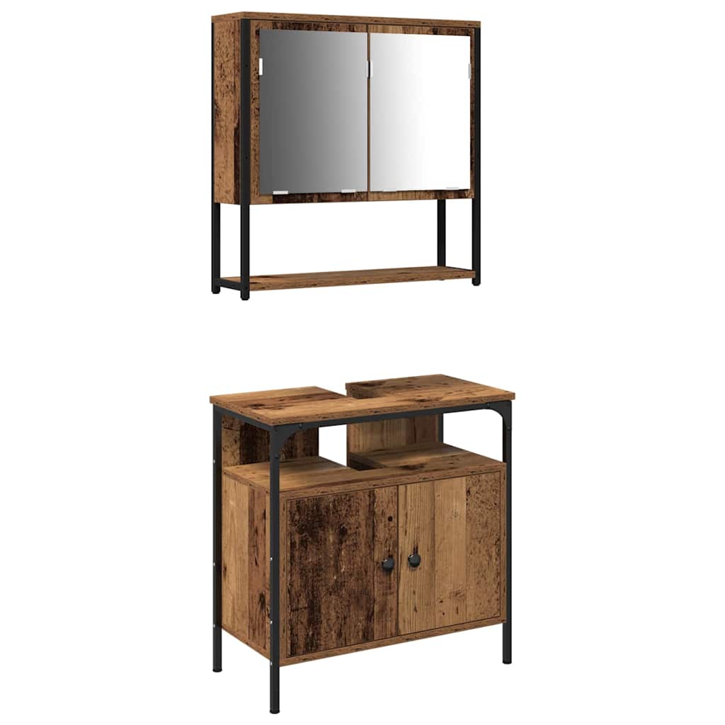 Set de mobilier pentru baie cu raft 2 pcs Maro Lemn compozit