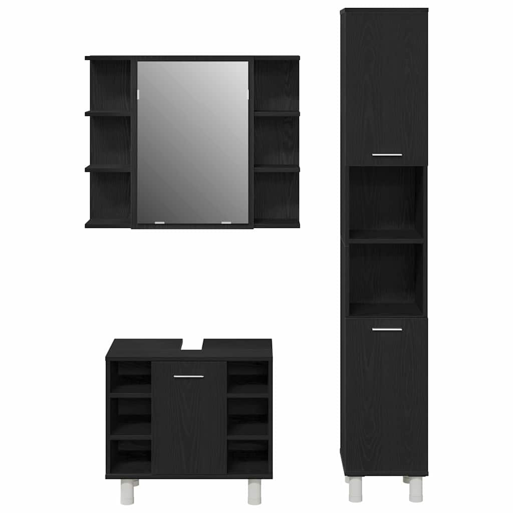 Set de mobilier pentru baie 3 pcs Negru 30 x 30 x 179,5 cm