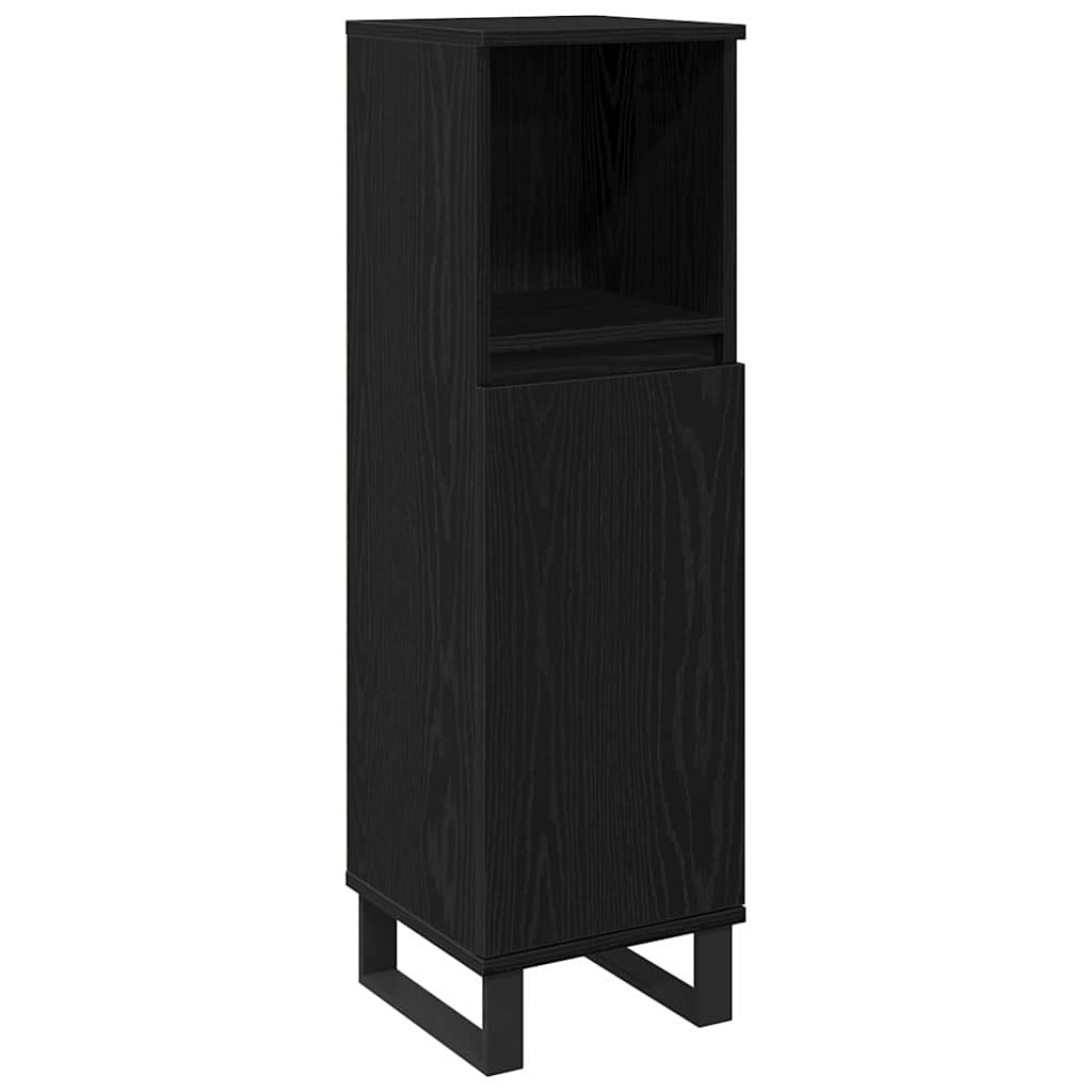 Set de mobilier pentru baie Pe perete cu ușă 3 pcs Stejar Negru
