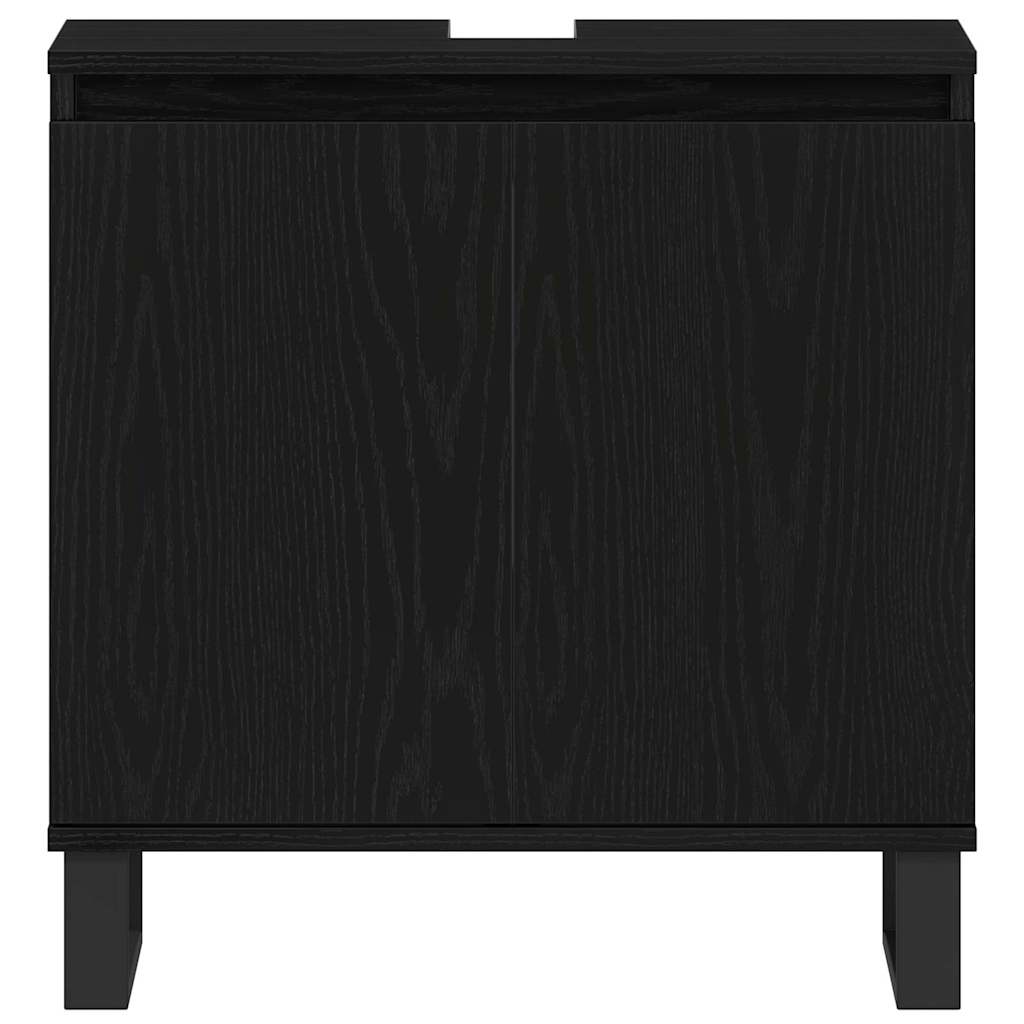 Set de mobilier pentru baie Pe perete cu ușă 3 pcs Stejar Negru