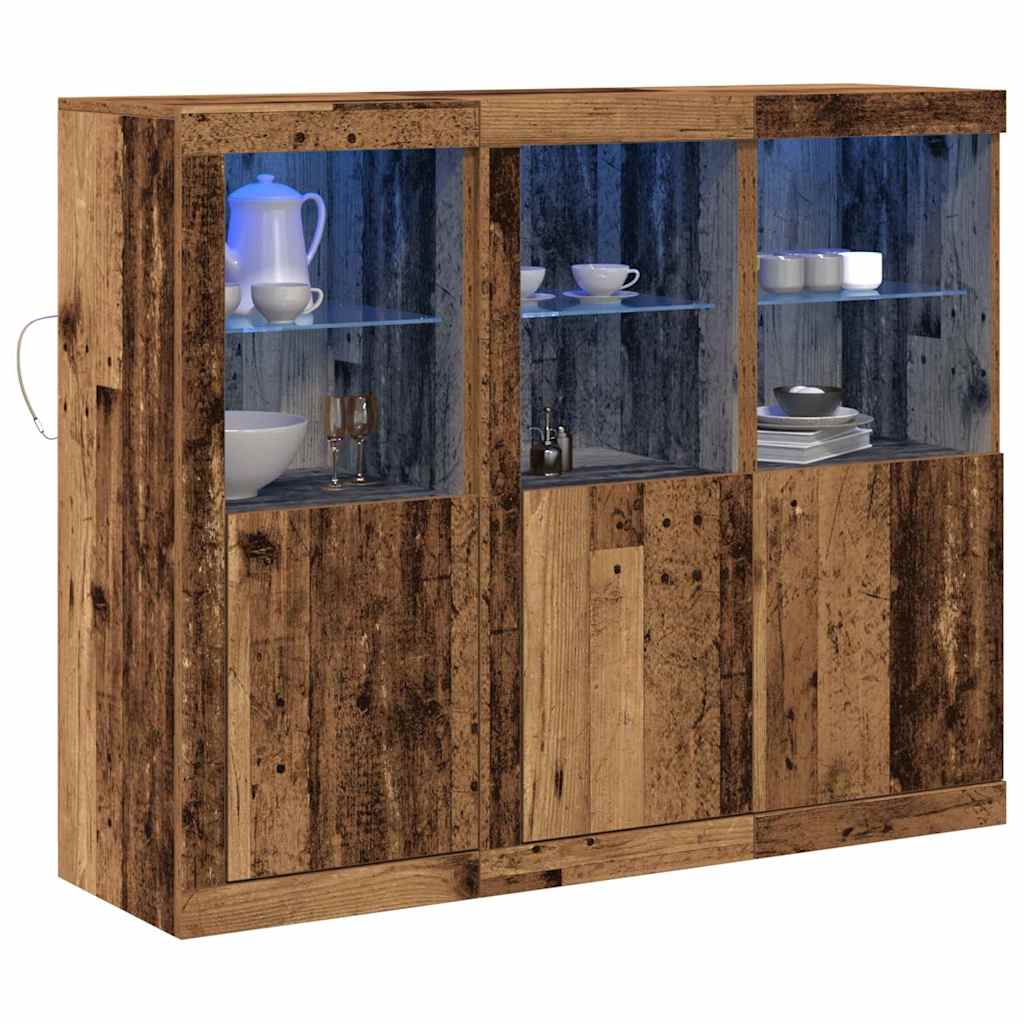 Bufet LED 3 pcs Lemn vechi 123 x 37 x 100 cm Lemn compozit