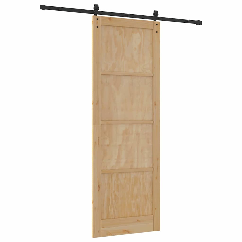 Ușă glisantă Natural și Negru 83 x 232 cm Lemn de pin masiv