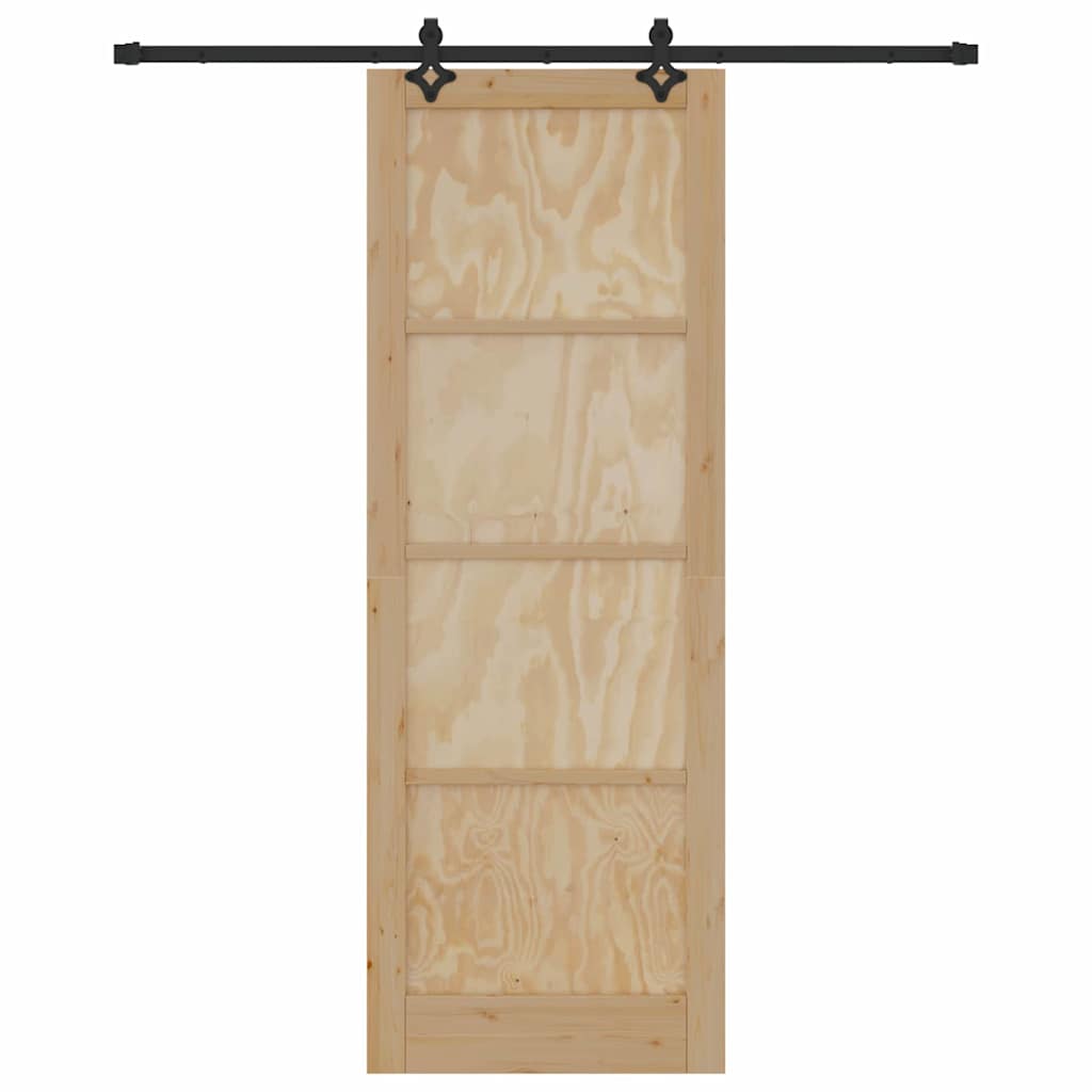 Ușă glisantă Natural și Negru 83 x 232 cm Lemn de pin masiv