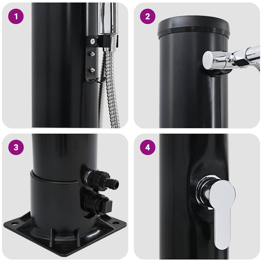 Duș Solar Extern Negru 217 cm PVC și Aluminiu