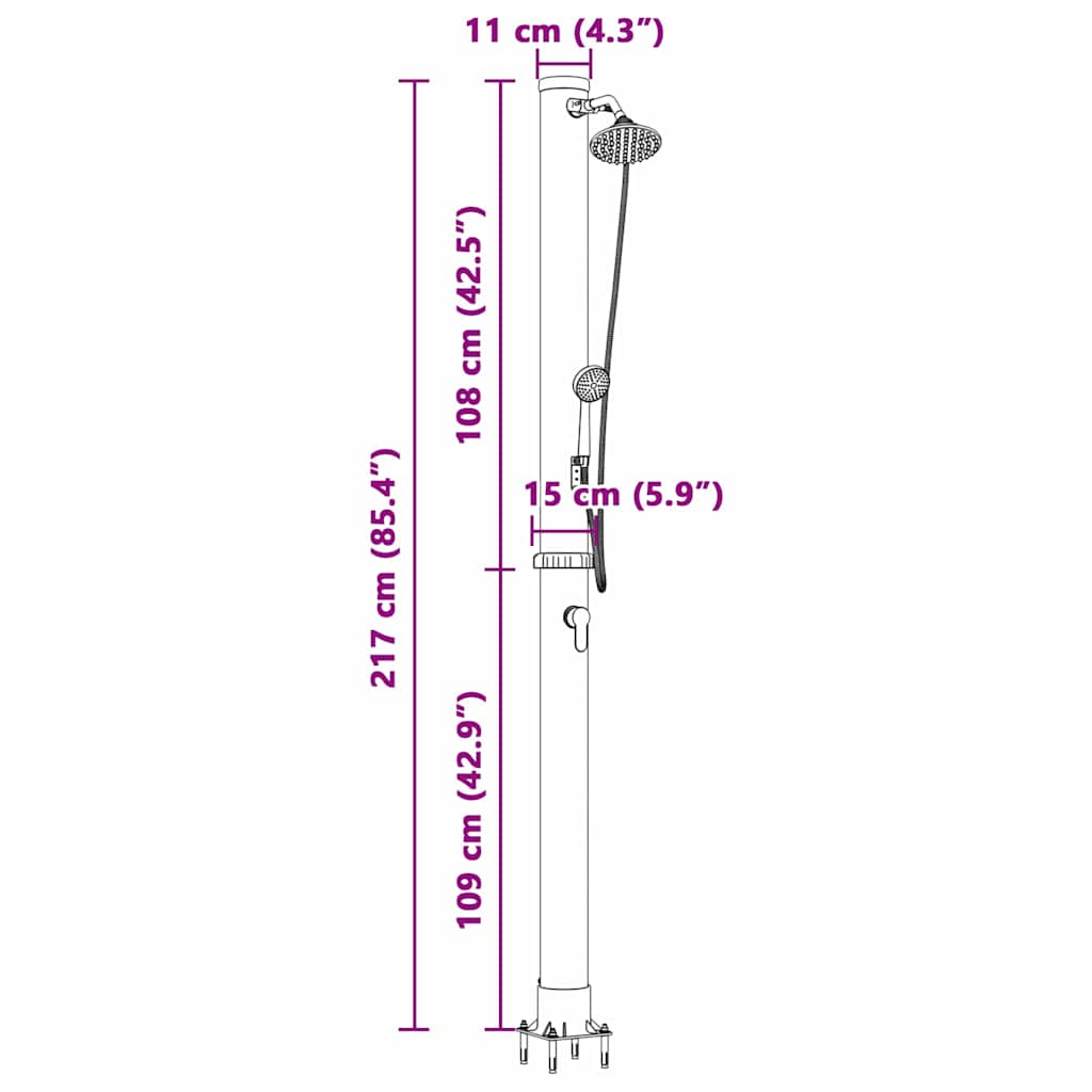 Duș Solar Extern Negru 217 cm PVC și Aluminiu