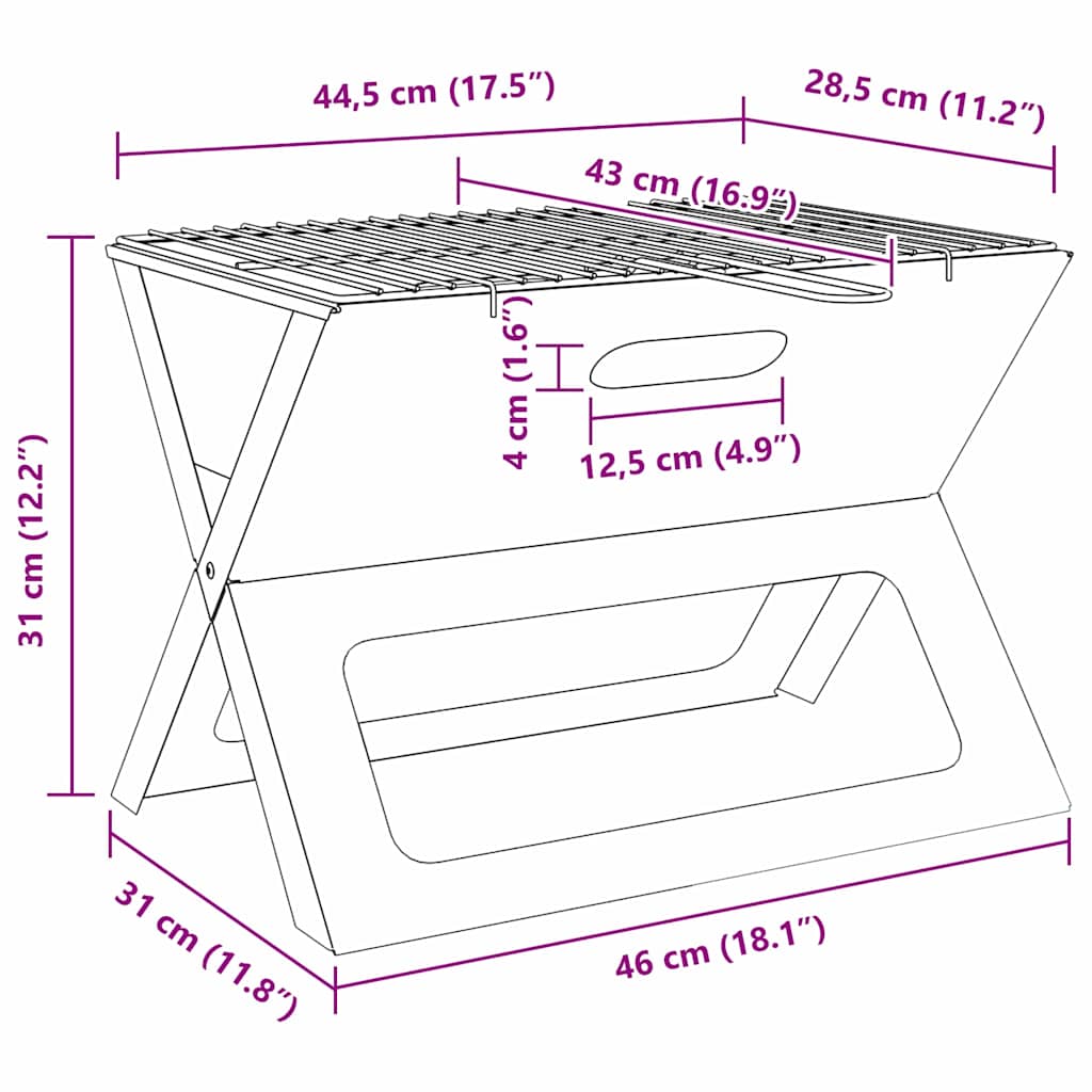 Grătar exterior Negru 46 x 30 x 31 cm Oțel