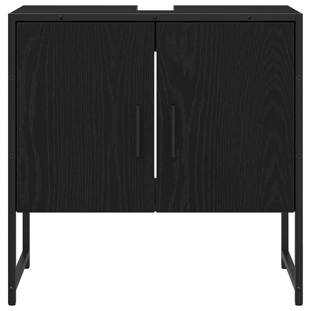 Set de mobilier pentru baie Pe perete 2 pcs Negru Lemn compozit