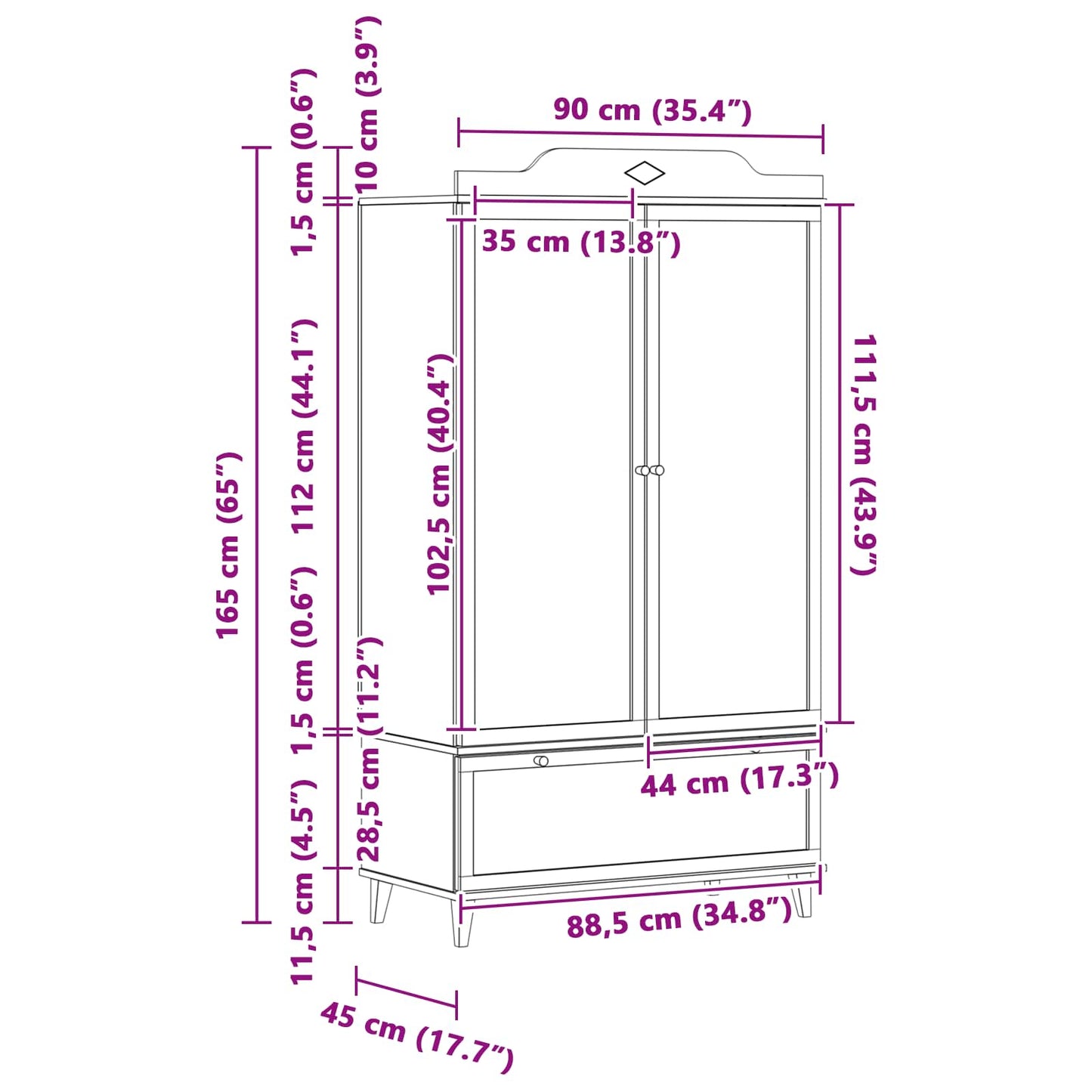Dulap cu tablă de scris cu sertar cu raft Alb Lemn compozit
