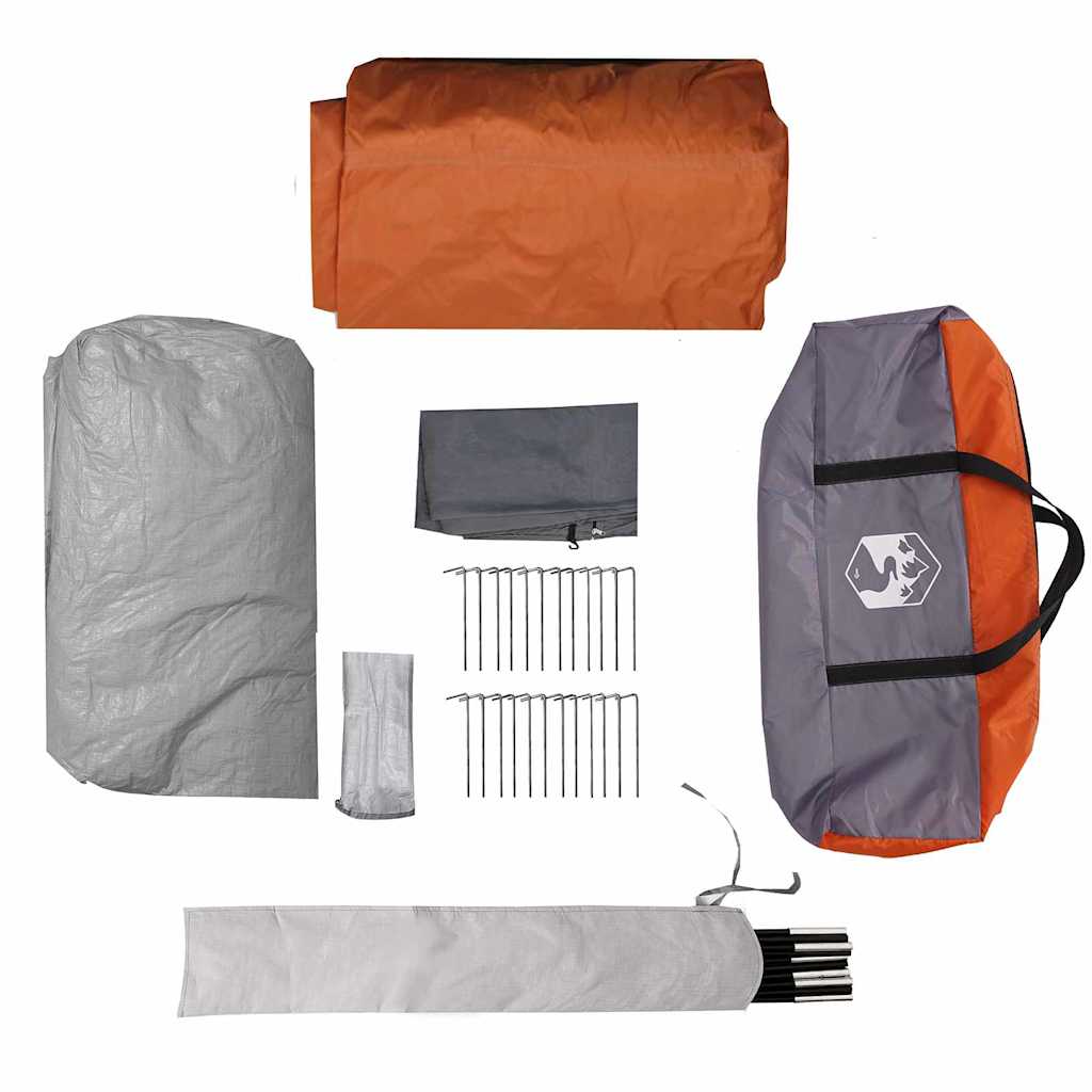 Cort tunel pentru 4 persoane cu acoperiș Gri și Portocalie