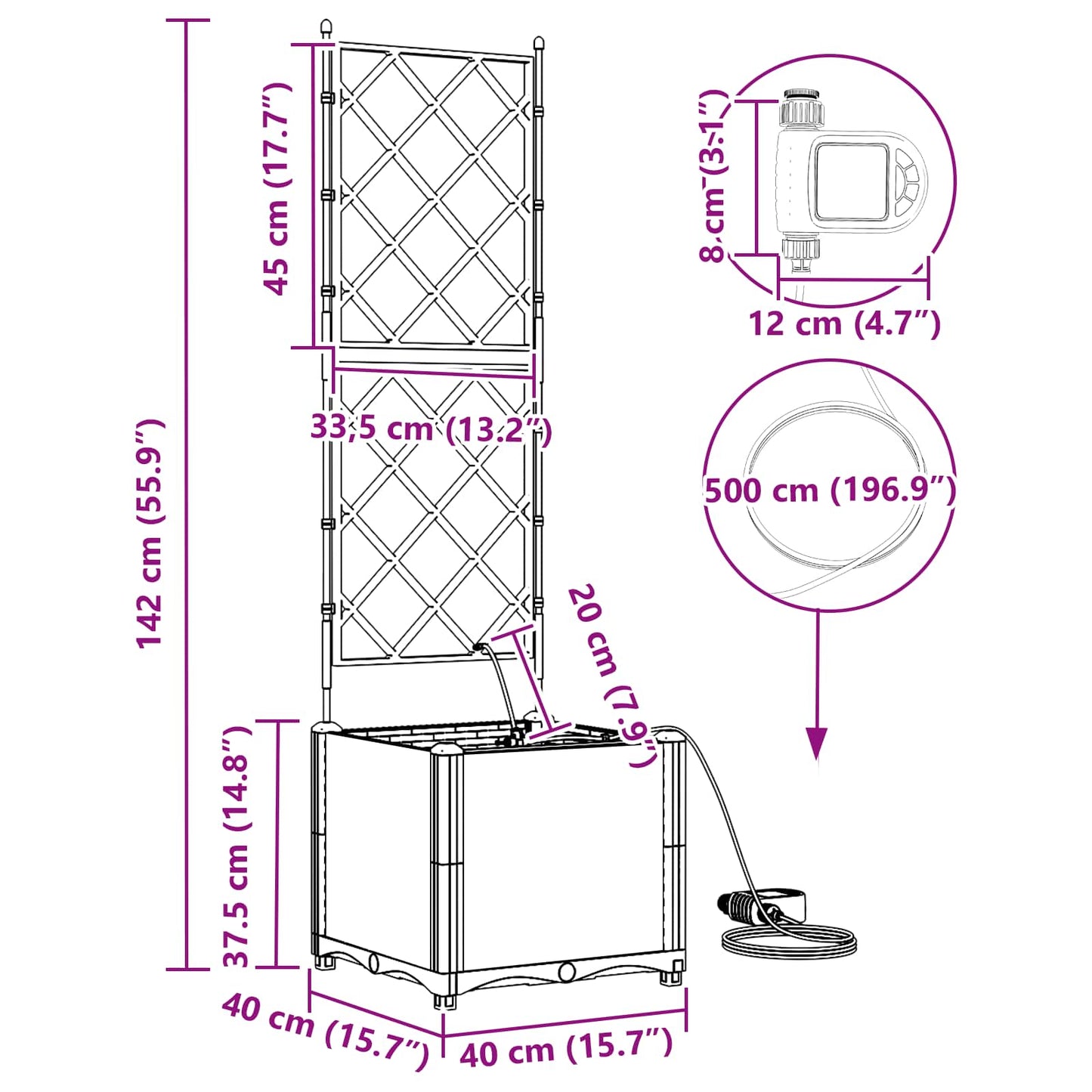 Vază pentru Grădină Gri 40 x 40 x 142 cm Plastic