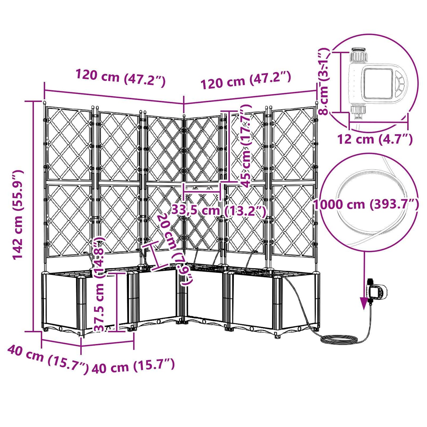 Vază pentru Grădină 5 pcs Gri 120 x 120 x 142 cm Oțel